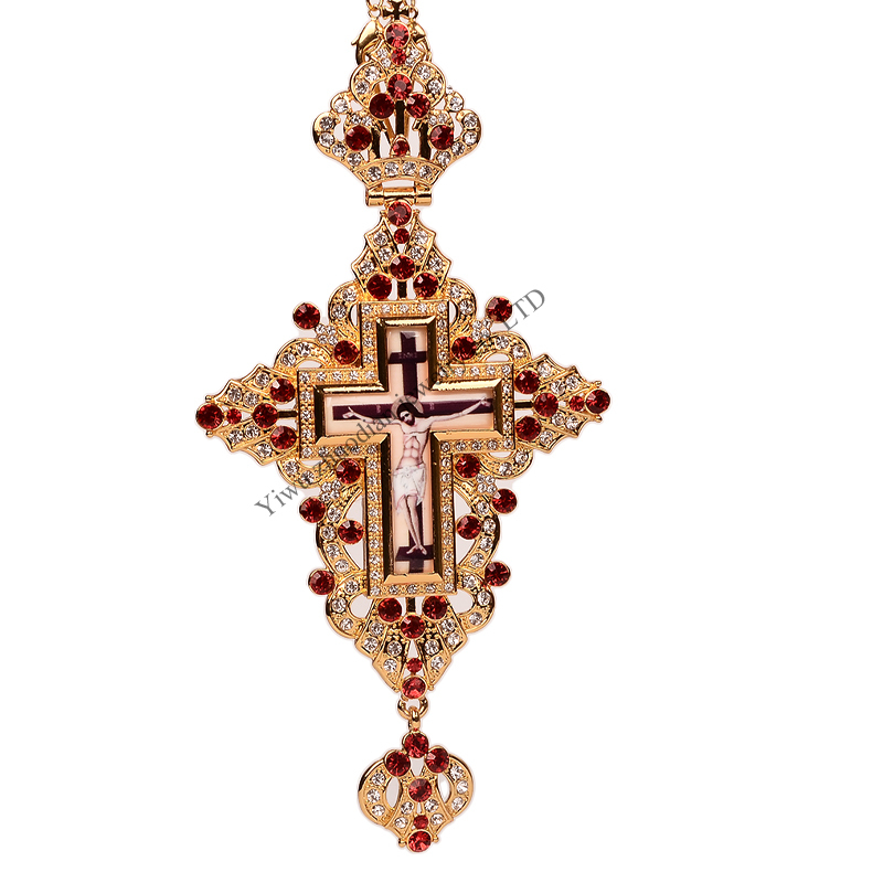 Collier de noël en or 24K OEM/ODM, avec boîte de luxe en alliage de diamant grec et pendentif croisé
