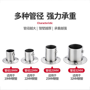 Stainless Steel Round Tube Flange Base <b>Wall</b> Mounted <b>Clothes</b> <b>Rail</b> Rust Proof Heavy Duty Hardware Accessory - Product Image 5