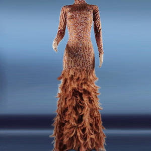 NOVANCE Y1574-B Frühling 2022 Neueste Designtrends Diamantbraunes Federkleid Einfarbiges Partykleid Maxikleid Abendkleid - Product Image 4