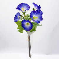 Buket Bunga Morning Glory Buatan 38cm, Bunga Terompet Sutra untuk Dekorasi Vas Pernikahan dan Rumah, Bundel Bunga Morning Glory Biru