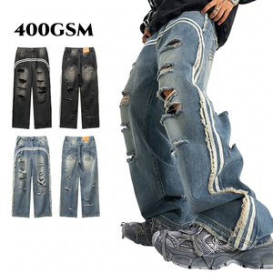 Pantalon cargo vintage 100 % coton délavé à l'acide, coupe large, double genouillère, style jean de travail, pour homme, personnalisable OEM - Product Image 1