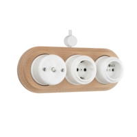 Juego de interruptores de pared de porcelana retro con marco de madera maciza - Montaje en superficie doble/triple
