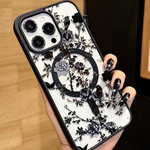 Nouvelle <span class=keywords><strong>coque</strong></span> de téléphone magnétique noire à motifs floraux pour <span class=keywords><strong>iPhone</strong></span> 16 17 Pro Max, <span class=keywords><strong>coque</strong></span> arrière classique antichoc <span class=keywords><strong>transparente</strong></span> mixte - Product Image 4