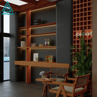 Kiosque à café moderne en bois MDF avec éclairage LED et comptoir de présentation pour centre commercial, mini-boutique de café