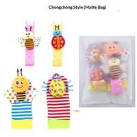 Hochet de poignet en peluche singe et éléphant et chaussettes de pied lion et panda, jouet amusant pour bébé H041K pour 0-24 mois