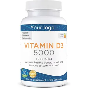 Softgel de vitamina d3, 5000iu, d3 k2, gotas líquidas, soporte para el sistema nervioso