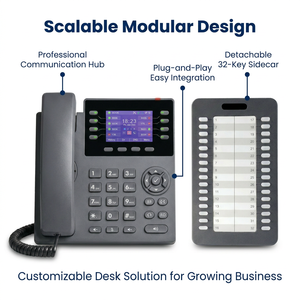 Téléphone IP à écran couleur 8 lignes SIP avec console <span class=keywords><strong>VoIP</strong></span> Gigabit PoE à 32 touches et extension latérale pour hôtels et entreprises - Product Image 4