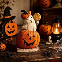 Nouvelle arrivée : figurine en bois de citrouille fantôme, artisanat, décoration d'Halloween, décoration de la maison