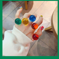 Mignon à la mode grande boule printemps été Silicone Transparent coloré ouvert bague en résine