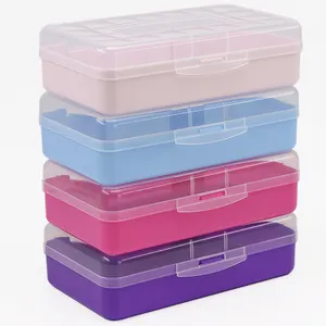 Custom Schools Cute Pink Organizer Kawaii Pattern Colorful Clear Plastic Kids Pencil Box Case Crayon Container
