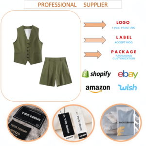 7788 Mode Couleur unie Décontracté Lin mélangé Sans manches Col en V Bouton Gilet et short Streetwear Femme Ensembles <span class=keywords><strong>2</strong></span> pièces Tenues - Product Image 4