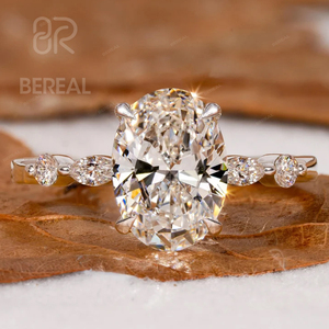 Nhẫn kim cương nhân tạo hình oval, chứng nhận IGI, đính đá bên, dành cho nữ, thiết kế tùy chỉnh, vàng 10K, 14K, 18K, kim cương nhân tạo VVS, nhẫn đính hôn, trang sức - Product Image 1