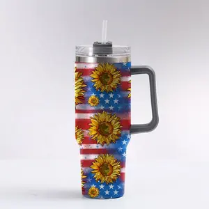 Independence Day July 4th Sunflower Leopard Western Boots 40oz Tumbler Water Bottle