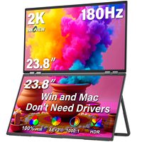 Monitor Dual para Laptop, Mac, Windows, Monitor Portátil Dual de 23.8 Pulgadas, 180Hz, 2560 x 1440P, 2K, 100% SRGB, USB-C/HDMI