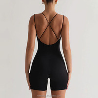 Hochwertiger Gestrickter Slim-Fit Doppelschnur-Crossback Sport-Workout-Gym-Fitness Damen Einteiler Bodysuit Jumpsuit Yoga-Romper