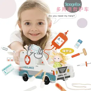 2023 Nieuwe Educatieve Speelgoed Simulatie Houten Kinderen Arts Ambulance Set Speelgoed Voor Kinderen