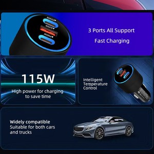 Adaptador de Teléfono PD PPS de 115 W y 100 W, <span class=keywords><strong>Cargador</strong></span> de Coche de 12 V y 24 V, 65 W, 3 Puertos, 120 W, <span class=keywords><strong>USB</strong></span>-<span class=keywords><strong>C</strong></span>, <span class=keywords><strong>USB</strong></span>-A, PD, <span class=keywords><strong>Cargador</strong></span> <span class=keywords><strong>para</strong></span> Encendedor de Cigarrillos - Product Image 5