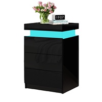 Vente en gros Table de chevet noire avec 3 tiroirs et 4 côtés Armoire de chevet à LED très brillante avec 16 couleurs Armoire latérale Table de chevet