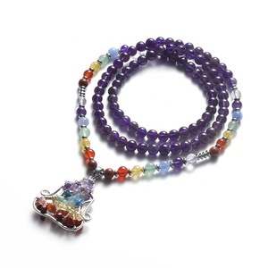 Cuentas de piedras preciosas naturales <span class=keywords><strong>roca</strong></span> de Lava o amatista o cuarzo rosa y 7 Chakra DE LA VIDA árbol colgantes Chakra collar de la joyería - Product Image 2