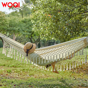 WOQI Hamaca de macramé de lona de algodón individual Cama de jardín de ocio interior y exterior <span class=keywords><strong>blanca</strong></span> Tipo de producto Hamacas - Product Image 4