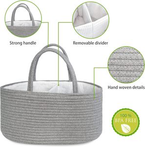<span class=keywords><strong>Panier</strong></span> de rangement pour la crèche et organisateur de voiture pour couches et lingettes pour bébé, <span class=keywords><strong>panier</strong></span> à couches en corde de coton - Product Image 3