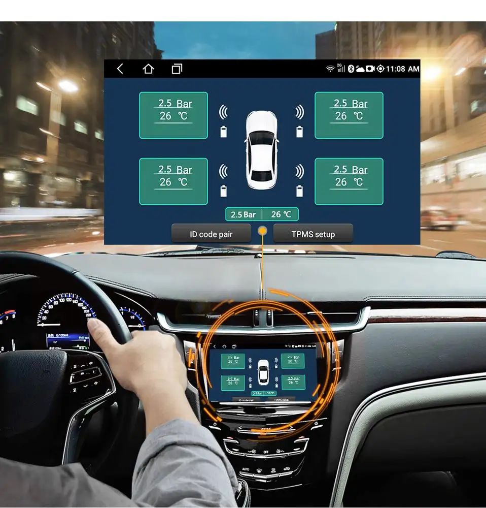 USB Android TPMS Tire Pressure Monitoring System Display Alarm System 5V External Internal Sensors Android Car Radio 4 Sensors