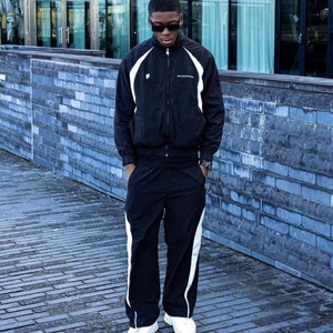 Survêtements en polyester pour hommes, veste zippée en nylon patchwork et pantalon de jogging, ensembles de sport, survêtement personnalisé unisexe, survêtement en nylon OEM - Product Image 5