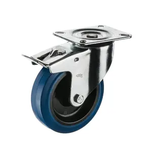 125mm roller bearing castor Blue elastic rubber wheel caster 3.2inch 4inch 5inch 6.4inch 8inch soft rubber castor wheels