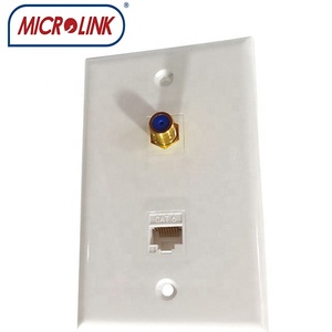 Plaque murale double <span class=keywords><strong>RJ45</strong></span> et <span class=keywords><strong>coaxiale</strong></span> Cat6 de type US avec connecteur Keystone F-81 - Product Image 2