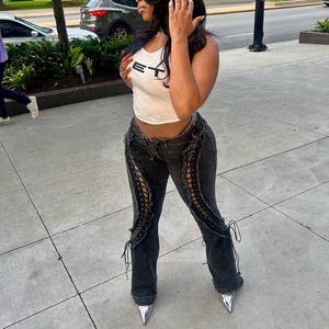 Jeans da <span class=keywords><strong>Donna</strong></span> Stile Americano Elasticizzati Versatili con Bordi Sfrangiati e Lacci Nuovi Slim Fit Sexy Trendy Vendita Calda - Product Image 6