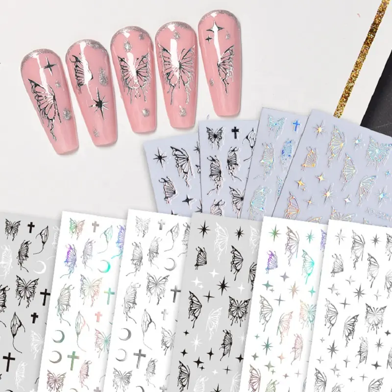 Laser Hollow Butterfly Nail Stickers Colorful Bronzing Wings 3D Waterproof Nail Decals Manicure Decorations