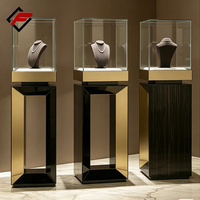 Vitrine à bijoux sur mesure en métal imitation bois, avec vitrine incurvée en verre trempé, comptoir de boutique verrouillable avec éclairage LED