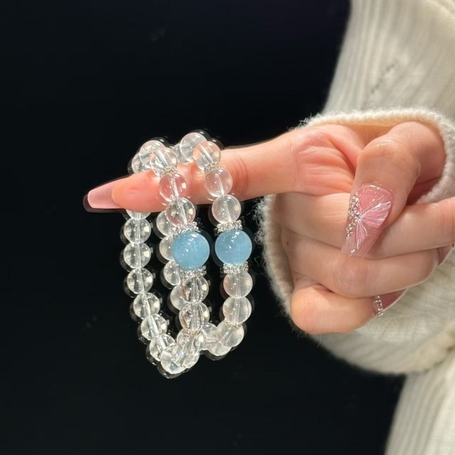 Natural Clear Quartz Aquamarine Beaded Stone Bracelet Healing Crystal Gemstone Jewelry Women Fashion Trend Love Style Reiki