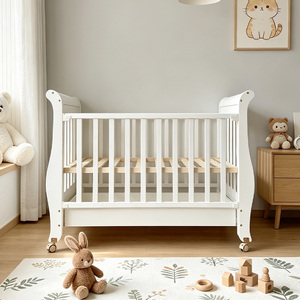 Classic Design White Wooden Sleigh Baby Crib Safety Rails Nursery Baby <strong>Cot</strong> <strong>Bed</strong> <strong>With</strong> Storage <strong>Drawer</strong> - Product Image 3