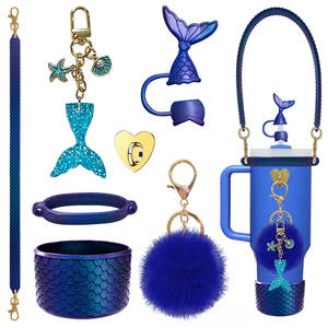 Nouvelle série écailles de poisson : Ensemble de 7 accessoires pour gobelet isotherme 40oz, comprenant des protections de base en silicone, une corde et des capuchons de paille, coffret cadeau promotionnel pour boissons - Product Image 6