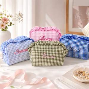 Bolsa de Maquillaje Personalizada con Bordado de Nombre, Estuche Cosmético con Volantes, Organizador de Belleza Compacto para Viaje - Product Image 2