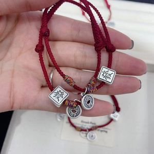 S999 Pure Silver Red <b>Rope</b> <b>Bracelet</b> With Wealth Charms Unisex Gift Jewelry - Product Image 1