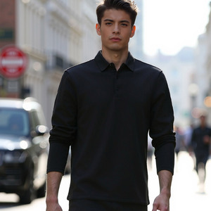 2025 maglietta da uomo autunno/inverno a maniche lunghe per <span class=keywords><strong>Polo</strong></span> con Logo personalizzato in pile foderato modale in seta tinta unita - Product Image 2