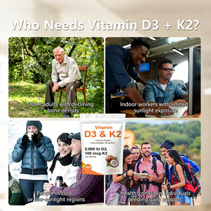 OEM D3 K2 Aceite de Coco 180 Cápsulas Blandas Suplemento Dietético Vitamínico para Apoyo Inmunológico en Adultos Vitaminas 2 en 1 Complejo <span class=keywords><strong>D</strong></span> K MK-7 - Product Image 4