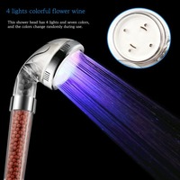 Douche à main à LED Contrôle de la température 7 couleurs SPA Mineral Ionic Salle de bain Pomme de douche en plastique LED Douche à main haute pression