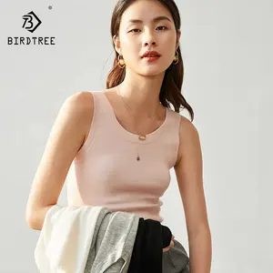 Wholesale100% Cashmere Tank Tops Women Thin Lace U Necks Sleeveless Slim Tops Seamless 12 Needle Solid Knitted Camisole T35807C