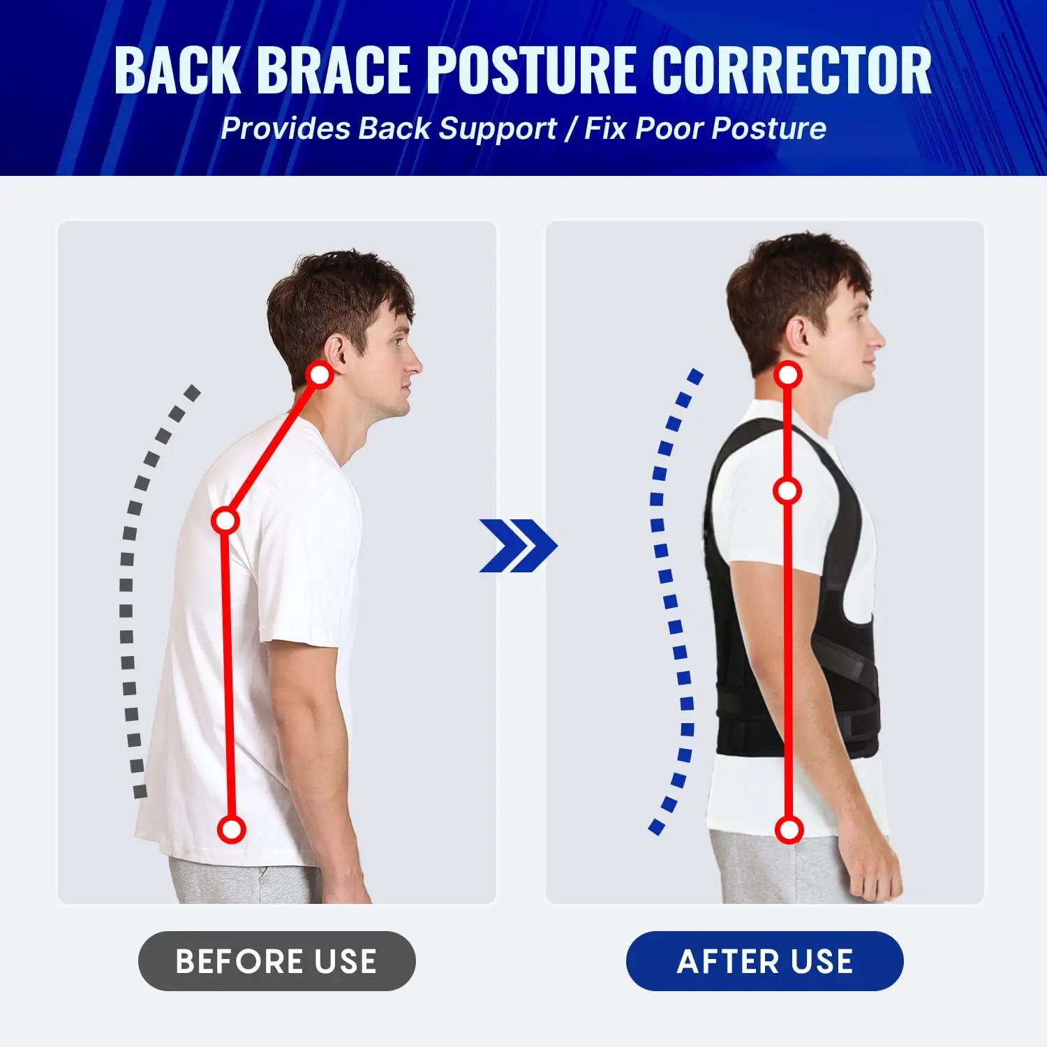 Corrector de postura de soporte de espalda para mujeres y hombres, Corrector de postura completo para aliviar el dolor de espalda y cuello