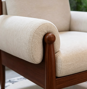 Fauteuil rembourré en chenille rétro avec ottoman, ensemble de chaises de loisirs à structure en bois massif pour salon et chambre à coucher - Product Image 3