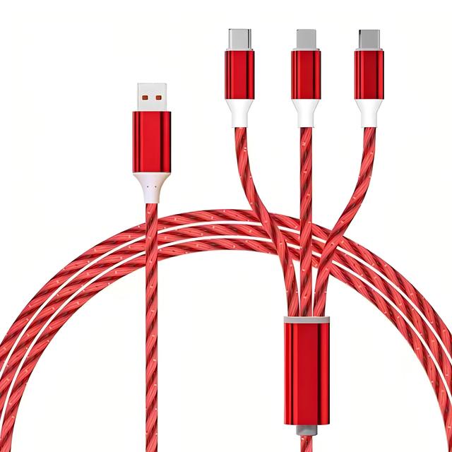 30 Percent Faster LED Glowing 3-in-1 Micro USB Cable Quick 3A Charger for Printers and Devices Fast Charging LED Ladekabel
