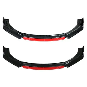 Accessoires de voiture Kit de carrosserie ABS noir brillant 4 pièces lèvre de becquet de pare-chocs avant avec partie rouge pour voiture universelle