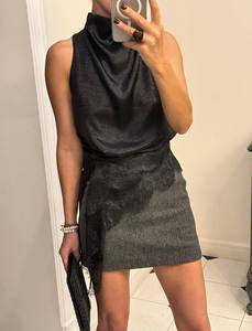 Summer New Design Lace Asymmetrical Casual <strong>Halter</strong> <strong>Satin</strong> Women's Tank Top - Product Image 5