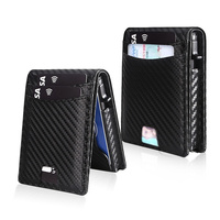 Portefeuille à deux volets en fibre de carbone pour homme Portefeuille mince en cuir PU RFID Étui automatique en aluminium escamotable Porte-cartes magnétique