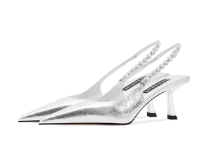 Sandali Slingback da Donna con Tacco a Spillo, Punta Affusolata, Decorazione a Catena e Cinturino con Fibbia, Eleganti e Sexy per l'Estate - Product Image 3