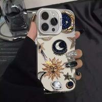 Casing Handphone TPU PC Berlapis Perak dengan Cetakan Bola Matahari Berkilau untuk iPhone Xs 11 12 13 14 15 16 17 18 Pro Max