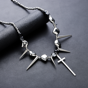 Collana Punk esagerata con rivetto incrociato irregolare Hip Hop Trendy catena da uomo industriale decostruzione asimmetrica - Product Image 1